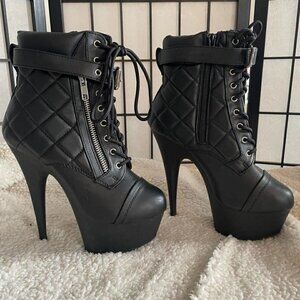 NIB Pleaser Quilted Black 6" Heel Platform Bootie size 6
